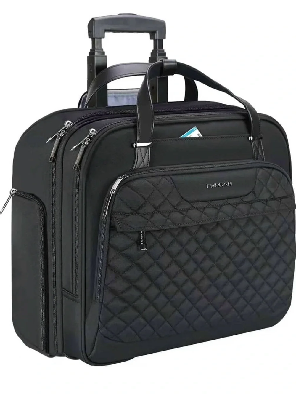 Black Quilted Carry-On Laptop Bag with Trolley Sleeve